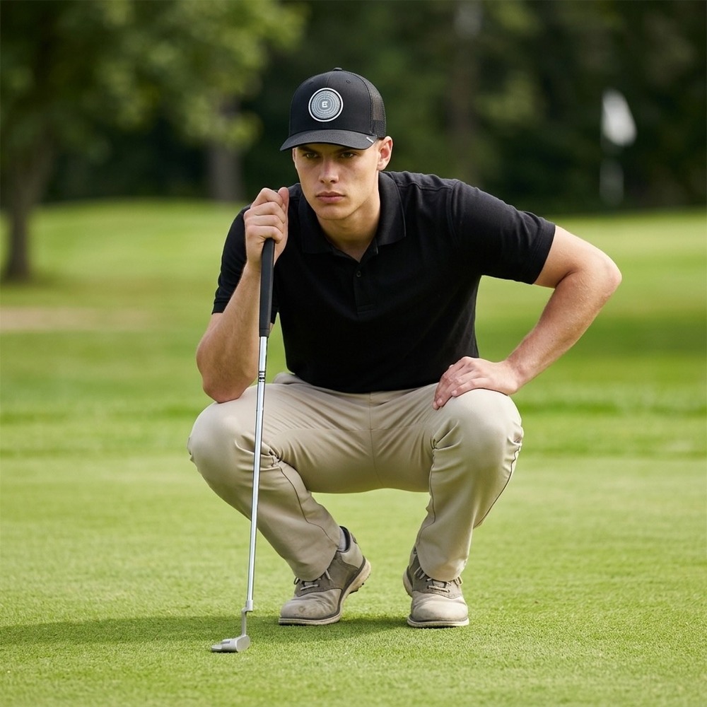TravisMathew Mens Black Trucker Hat More Than Great Machines Snapback Golf Cap‎